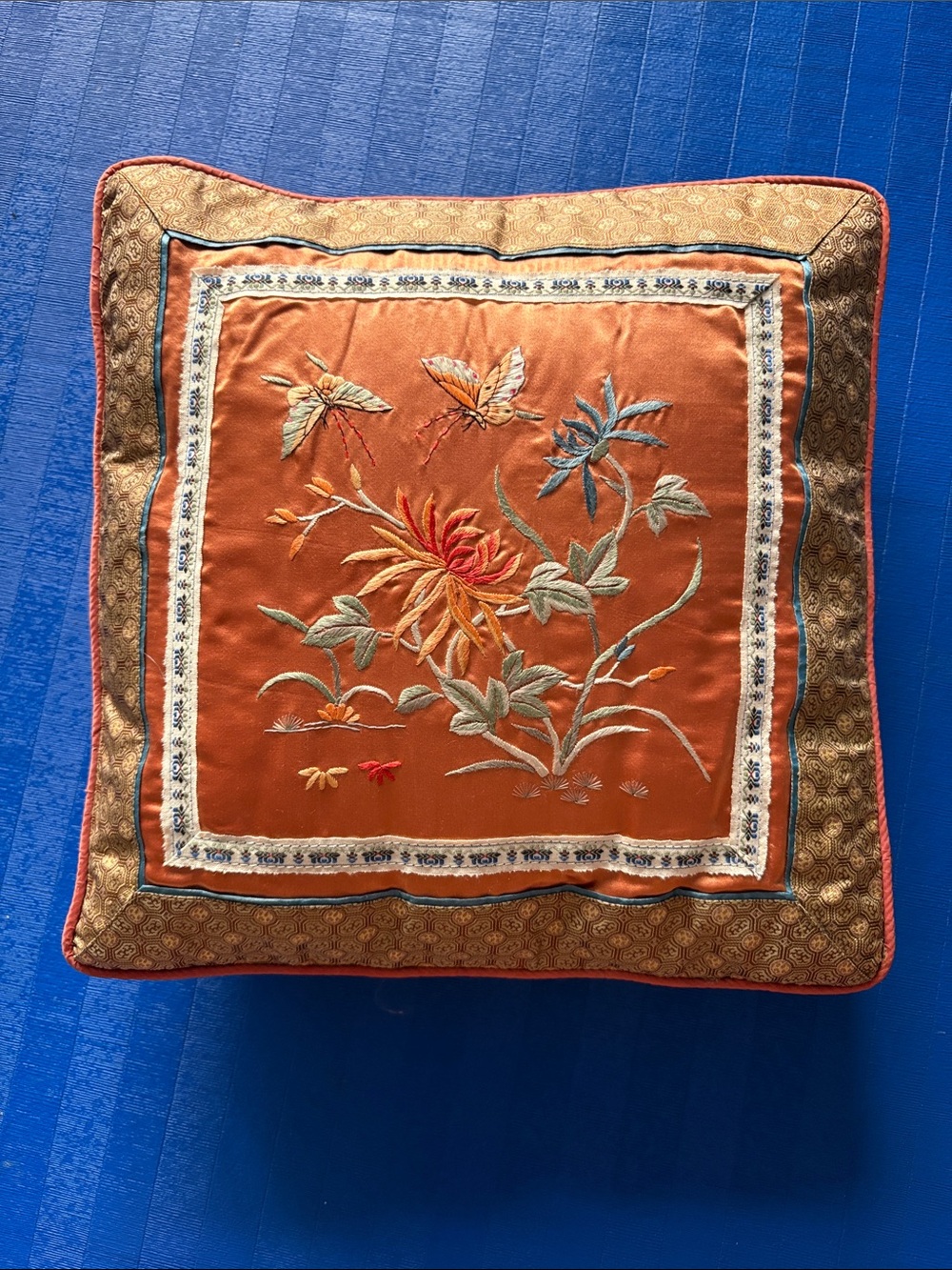 Vintage Chinese Silk Decorative Pillow 12 x 12